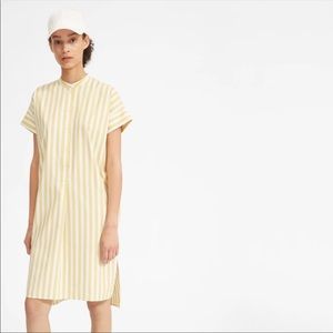 Everlane Cotton Popover Striped Midi Shirtdress Yellow White Striped